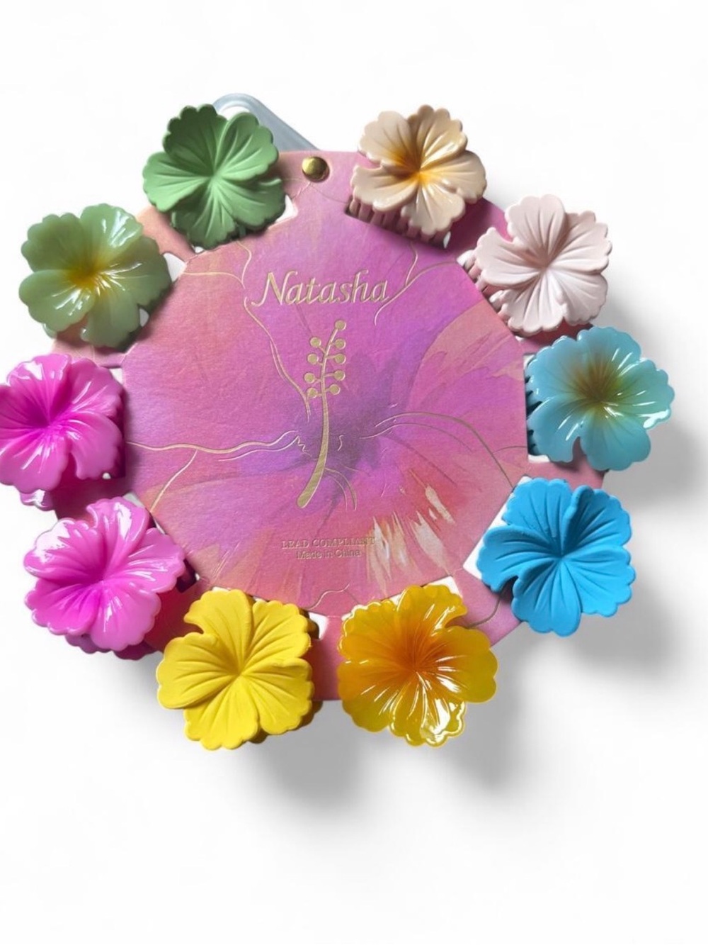 Natasha Couture Floral Hair Clip Set - Pink, Yellow, Blue, Green, Purple, Cream